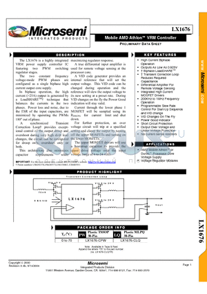 LX1676-CPW datasheet - Mobile AMD AthlonTM VRM Controller