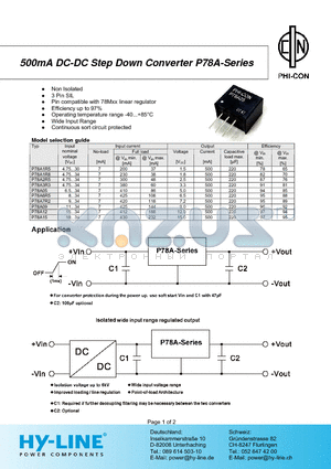 P78A12 datasheet - 500mA DC-DC Step Down Converter P78A-Series