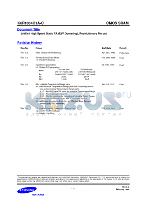 K6R1004C1A-J12 datasheet - 256Kx4 High Speed Static RAM(5V Operating), Revolutionary Pin out