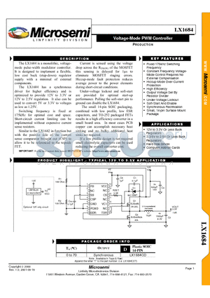 LX1684 datasheet - Voltage-Mode PWM Controller