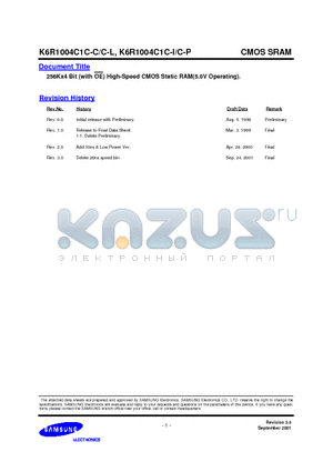 K6R1004C1C-C datasheet - 256Kx4 Bit (with OE) High-Speed CMOS Static RAM(5.0V Operating).