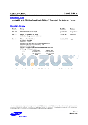 K6R1004C1B-8 datasheet - 256Kx4 Bit (with OE) High Speed Static RAM(5.0V Operating), Revolutionary Pin out