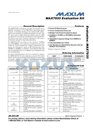 MAX7033EVKIT-433 datasheet - Evaluation Kit