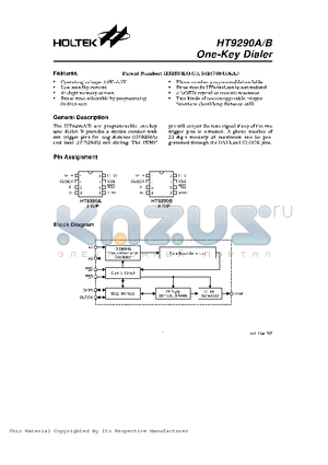 HT9290A datasheet - One-Key Dialer