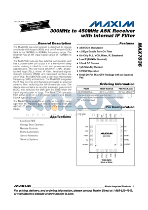 MAX7036 datasheet - 300MHz to 450MHz ASK Receiver with Internal IF Filter