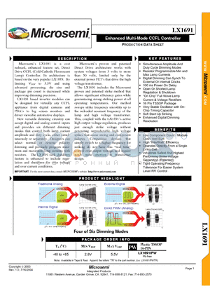 LX1691 datasheet - Enhanced Multi-Mode CCFL Controller