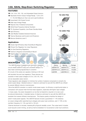 LM2576T datasheet - 3.0A, 52kHz, Step-Down Switching Regulator