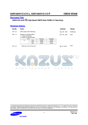 K6R1004V1C-C20 datasheet - 256Kx4 Bit (with OE) High-Speed CMOS Static RAM(3.3V Operating).