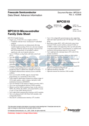 MPC5510 datasheet - MPC5510 Microcontroller Family Data Sheet