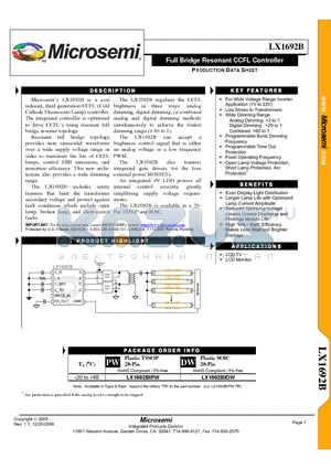 LX1692BIPW datasheet - Full Bridge Resonant CCFL Controller