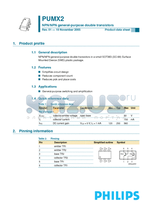 PUMX2 datasheet - NPN/NPN general-purpose double transistors