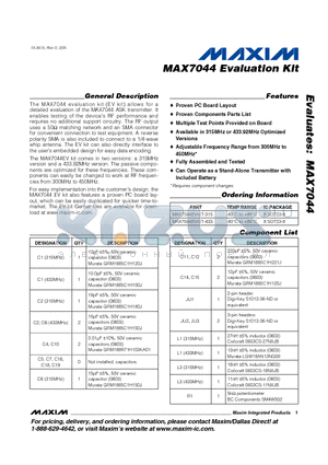 MAX7044EVKIT-433 datasheet - Evaluation Kit