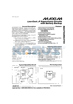 MAX704C/D datasheet - Low-Cost lP Supervisory Circuits with Battery Backup