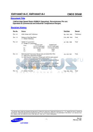 K6R1008C1A-C20 datasheet - 128Kx8 High Speed Static RAM5V Operating, Revolutionary Pin out. Operated at Commercial and Industrial Temperature Ranges.