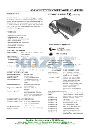 PUP130 datasheet - 60-130 WATT DESKTOP POWER ADAPTERS