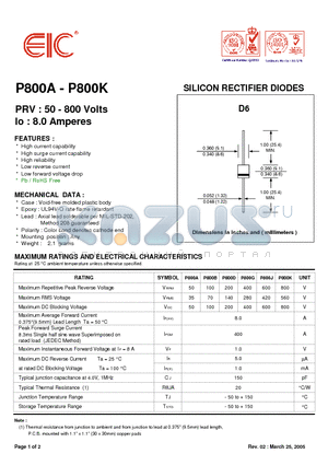 P800J datasheet - SILICON RECTIFIER DIODES