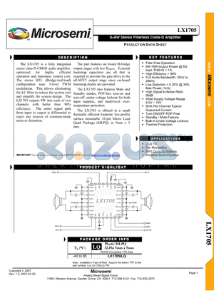 LX1705 datasheet - 88W Stereo Filterless Class-D Amplifier