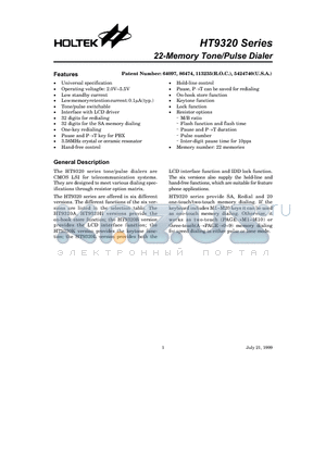 HT9320B datasheet - 22-Memory Tone/Pulse Dialer