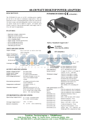 PUP130-16 datasheet - 60-130 WATT DESKTOP POWER ADAPTERS