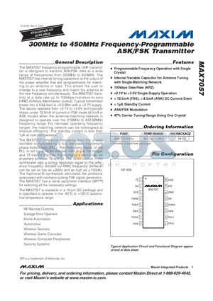 MAX7057 datasheet - 300MHz to 450MHz Frequency-Programmable ASK/FSK Transmitter