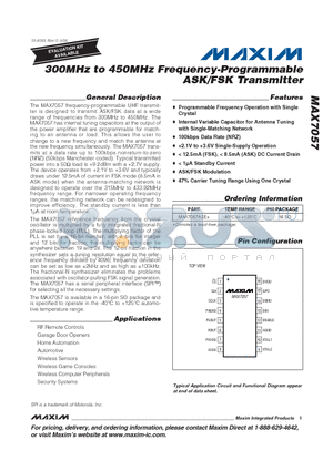 MAX7057ASE datasheet - 300MHz to 450MHz Frequency-Programmable ASK/FSK Transmitter