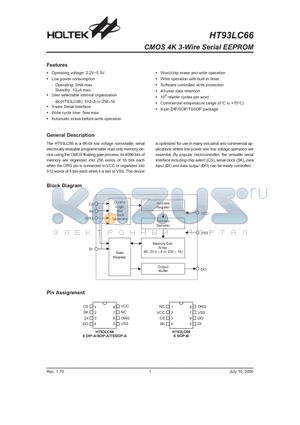 HT93LC66 datasheet - CMOS 4K 3-Wire Serial EEPROM