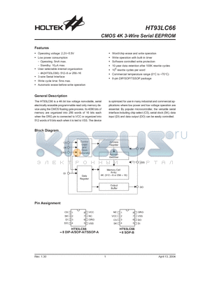 HT93LC66_04 datasheet - CMOS 4K 3-Wire Serial EEPROM