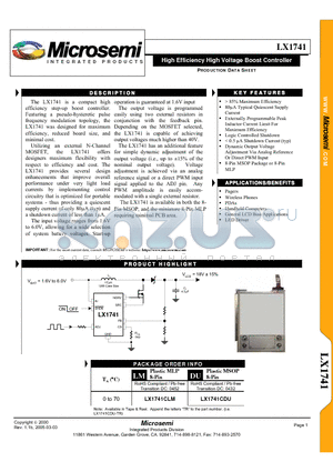 LX1741 datasheet - High Efficiency High Voltage Boost Controller