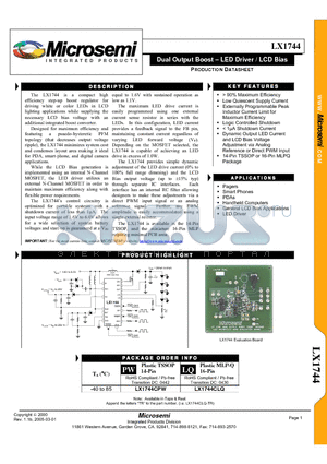 LX1744CLQ datasheet - Dual Output Boost - LED Driver / LCD Bias