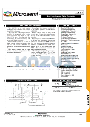 LX1752 datasheet - Dual Interleaving PWM Controller