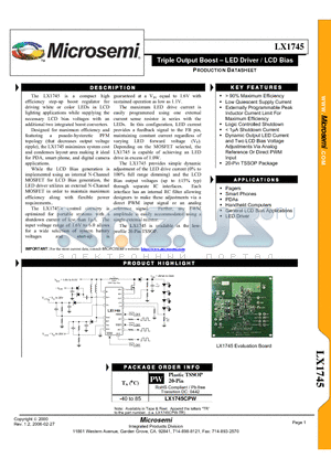 LX1745CPW datasheet - Triple Output Boost  LED Driver / LCD Bias