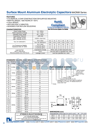 NACNW0.1K10V5X5.5TR13F datasheet - Surface Mount Aluminum Electrolytic Capacitors