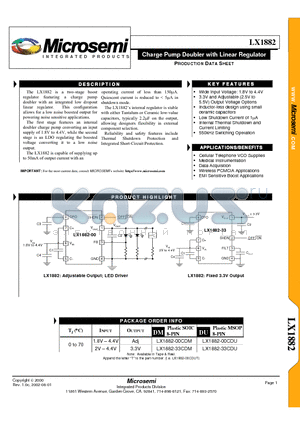 LX1882 datasheet - Charge Pump Doubler with Linear Regulator