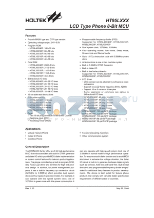 HT95A200 datasheet - LCD Type Phone 8-Bit MCU