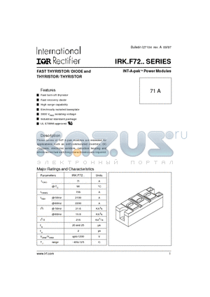 IRKTF71-12HJ datasheet - FAST THYRISTOR/DIODE and THYRISTOR/THYRISTOR