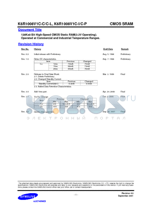 K6R1008V1C-C15 datasheet - 128Kx8 Bit High-Speed CMOS Static RAM(3.3V Operating).