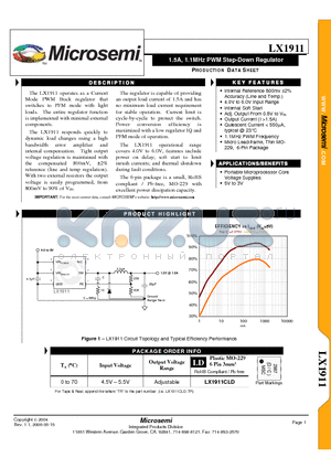 LX1911CLD datasheet - 1.5A, 1.1MHZ PWM Step-Down Regulator