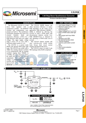 LX1918CLD datasheet - 1.8A Step-Down Synchronous Converter