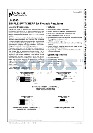 LM2585SX-5.0 datasheet - SIMPLE SWITCHER^ 3A Flyback Regulator