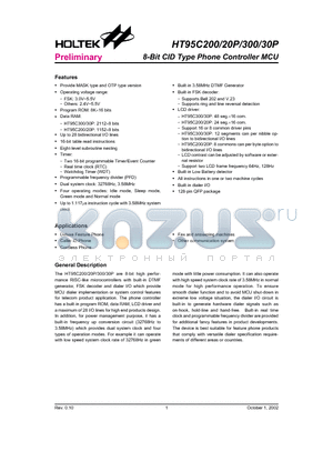 HT95C300 datasheet - 8-Bit CID Type Phone Controller MCU