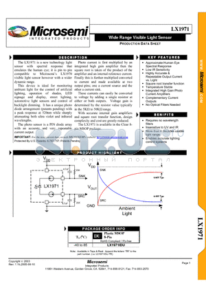 LX1971IDU-TR datasheet - Wide Range Visible Light Sensor