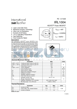 IRL1004 datasheet - HEXFET Power MOSFET