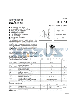 IRL1104 datasheet - HEXFET Power MOSFET