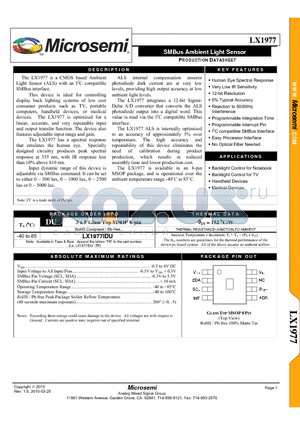 LX1977IDU datasheet - SMBus Ambient Light Sensor