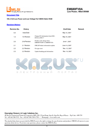 EM680FV8A datasheet - 1M x 8 bit Low Power and Low Voltage Full CMOS Static RAM