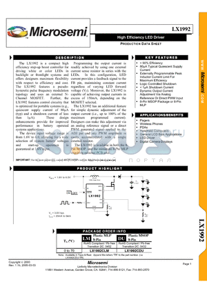 LX1992 datasheet - High Efficiency LED Driver