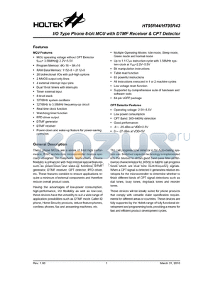 HT95R43 datasheet - I/O Type Phone 8-bit MCU with DTMF Receiver & CPT Detector