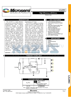 LX1993CDU datasheet - High Efficiency LED Driver