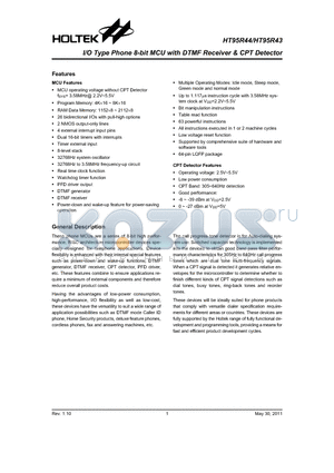 HT95R44_11 datasheet - I/O Type Phone 8-bit MCU with DTMF Receiver & CPT Detector