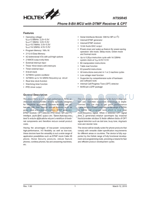 HT95R45 datasheet - Phone 8-Bit MCU with DTMF Receiver & CPT